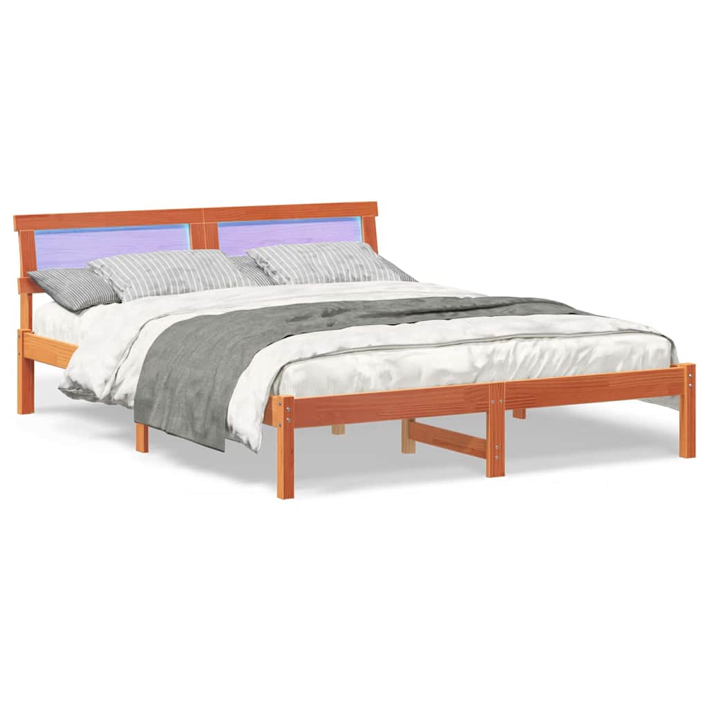 Cadre de lit avec tête de lit Brun cire 140 x 200 cm Pin massif - XIOS