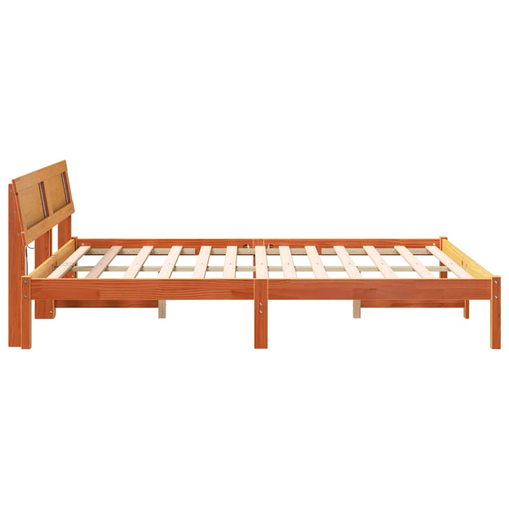 Cadre de lit avec tête de lit Brun cire 140 x 200 cm Pin massif - XIOS