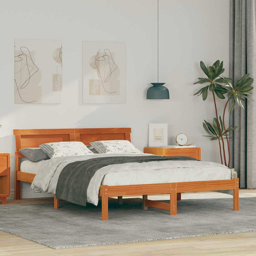 Cadre de lit avec tête de lit Brun cire 120 x 200 cm Pin massif - XIOS