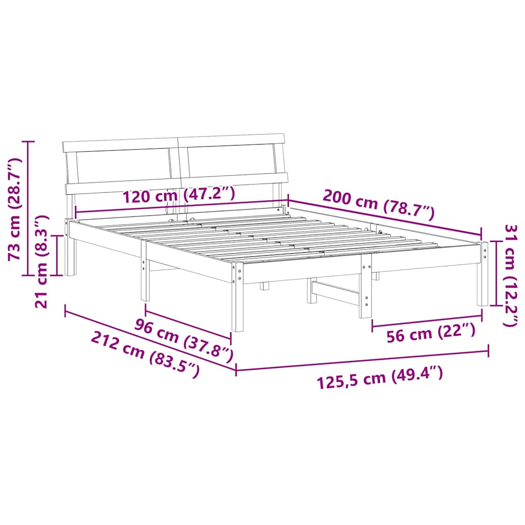 Cadre de lit avec tête de lit Brun cire 120 x 200 cm Pin massif - XIOS