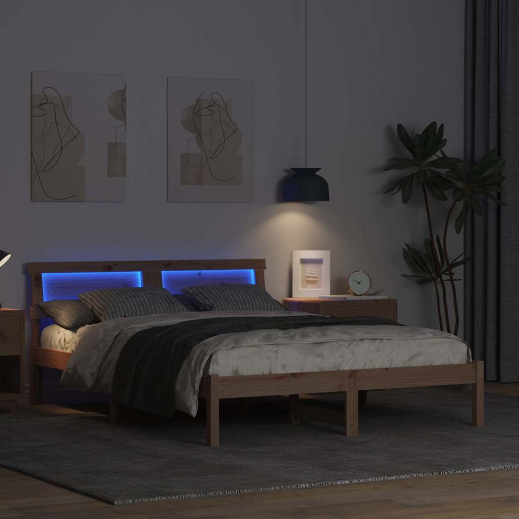 Cadre de lit avec tête de lit Marron 140 x 190 cm Pin massif - XIOS