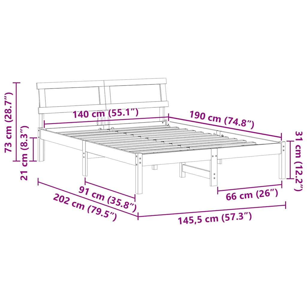 Cadre de lit avec tête de lit Marron 140 x 190 cm Pin massif - XIOS