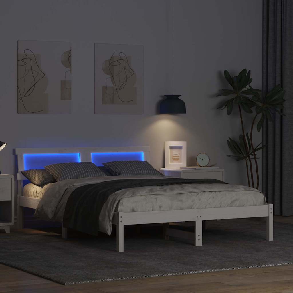 Cadre de lit Blanc 140 x 190 cm Bois massif en pin - XIOS
