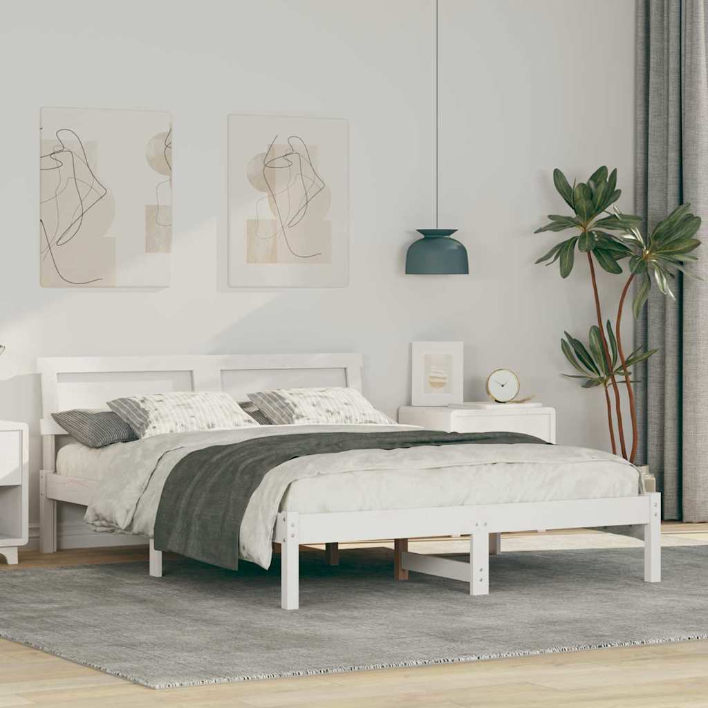 Cadre de lit Blanc 140 x 190 cm Bois massif en pin - XIOS