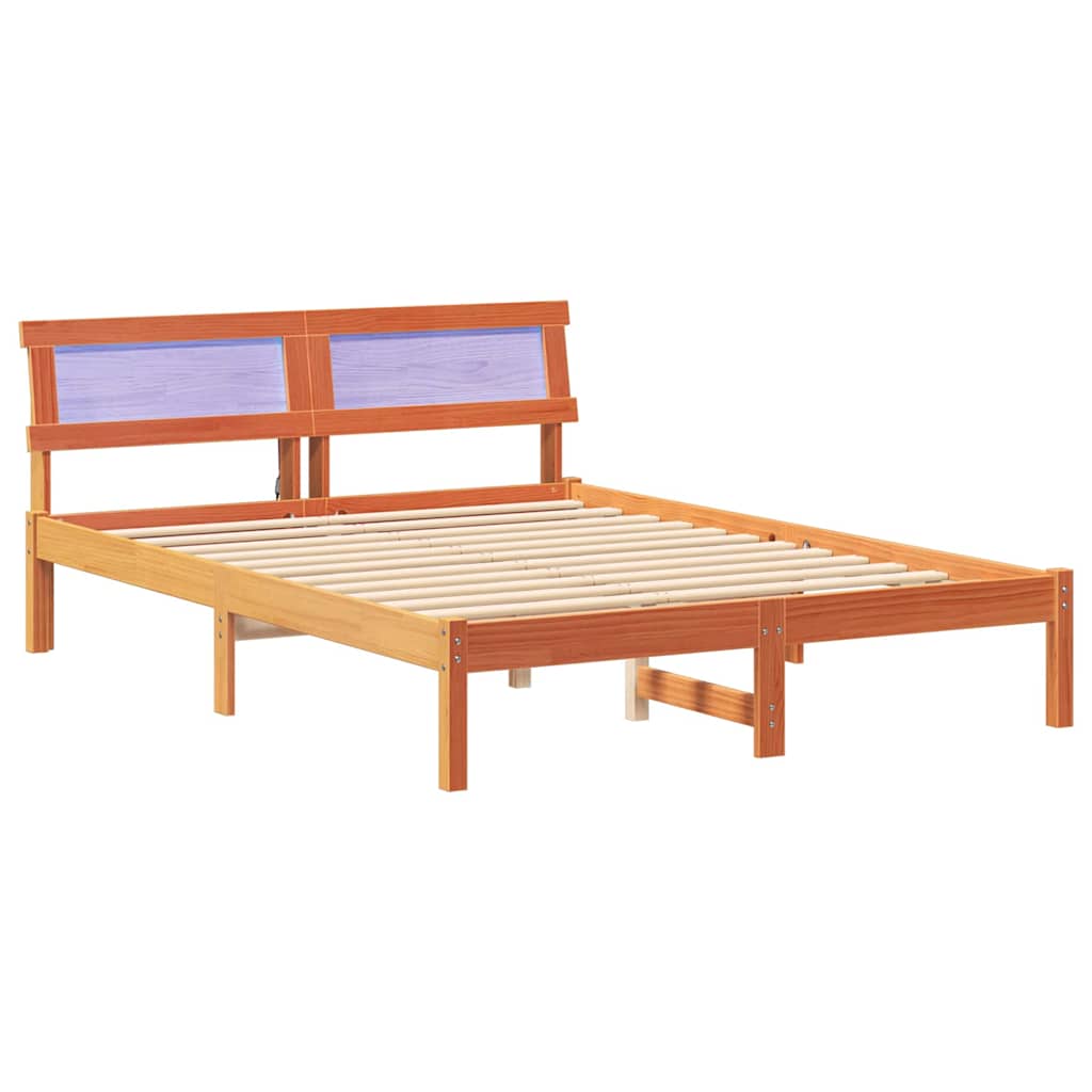 Cadre de lit avec tête de lit Brun cire 140 x 190 cm Pin massif - XIOS