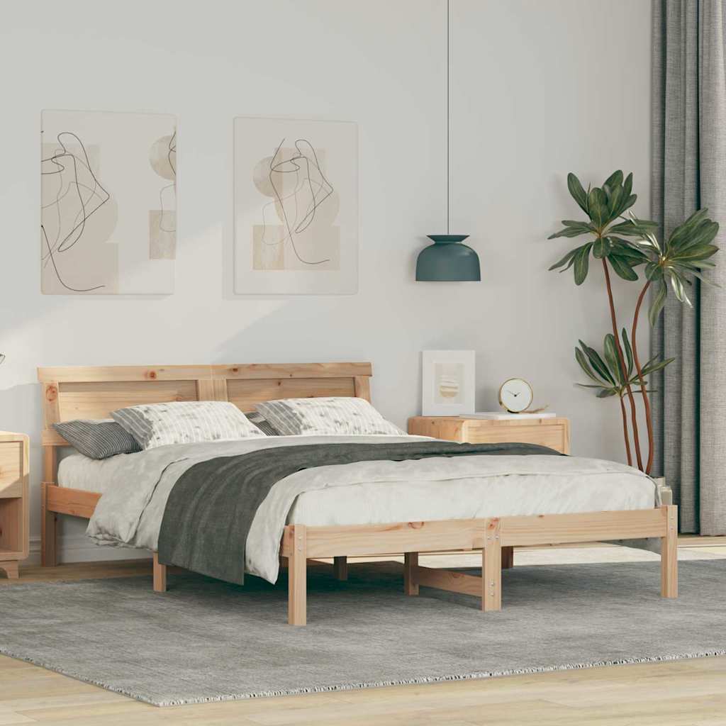 Cadre de lit avec tête de lit Marron 135 x 190 cm Pin massif - XIOS