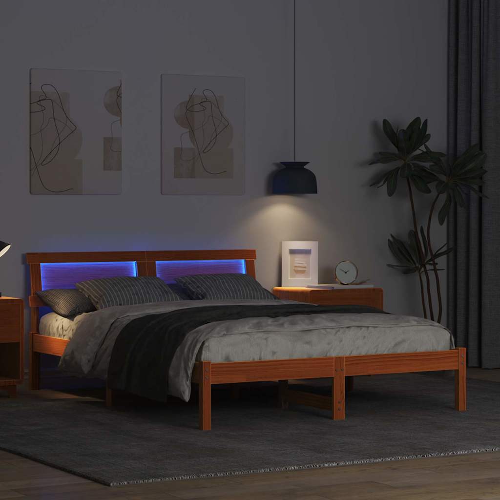 Cadre de lit avec tête de lit Brun cire 135 x 190 cm Pin massif - XIOS