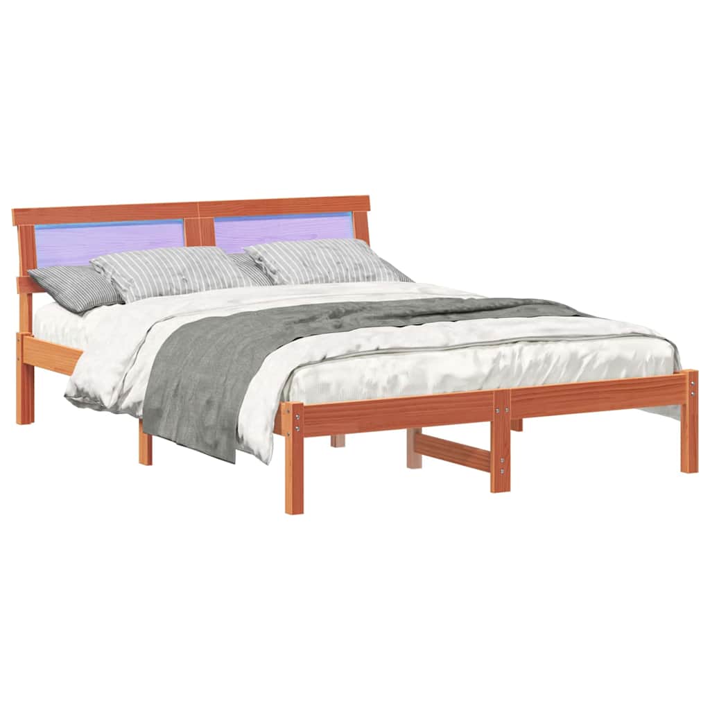Cadre de lit avec tête de lit Brun cire 135 x 190 cm Pin massif - XIOS
