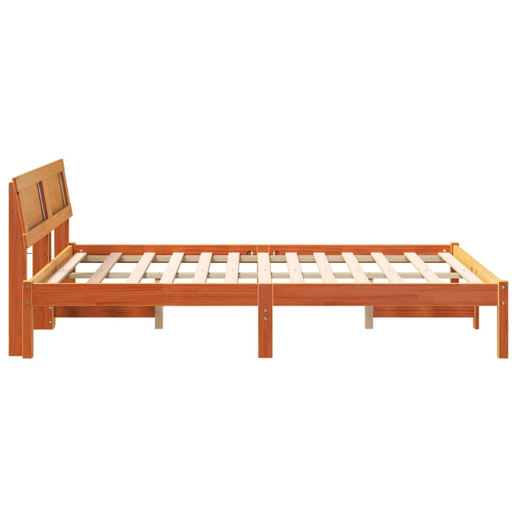 Cadre de lit avec tête de lit Brun cire 135 x 190 cm Pin massif - XIOS