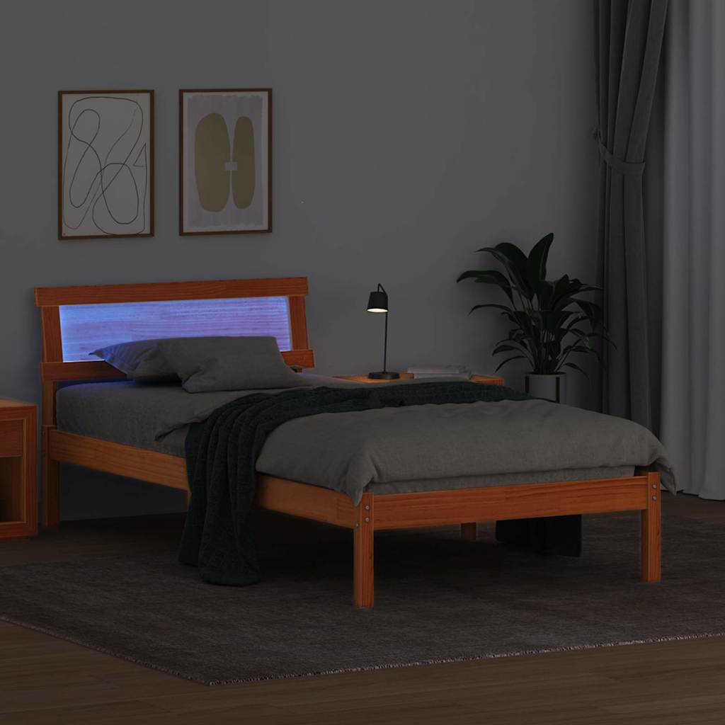 Cadre de lit avec tête de lit Brun cire 90 x 190 cm Pin massif - XIOS