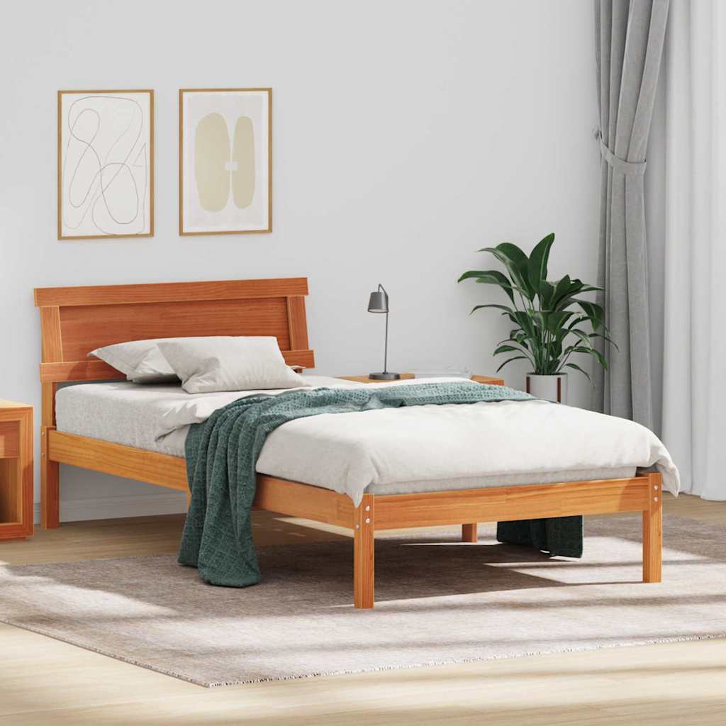 Cadre de lit avec tête de lit Brun cire 90 x 190 cm Pin massif - XIOS