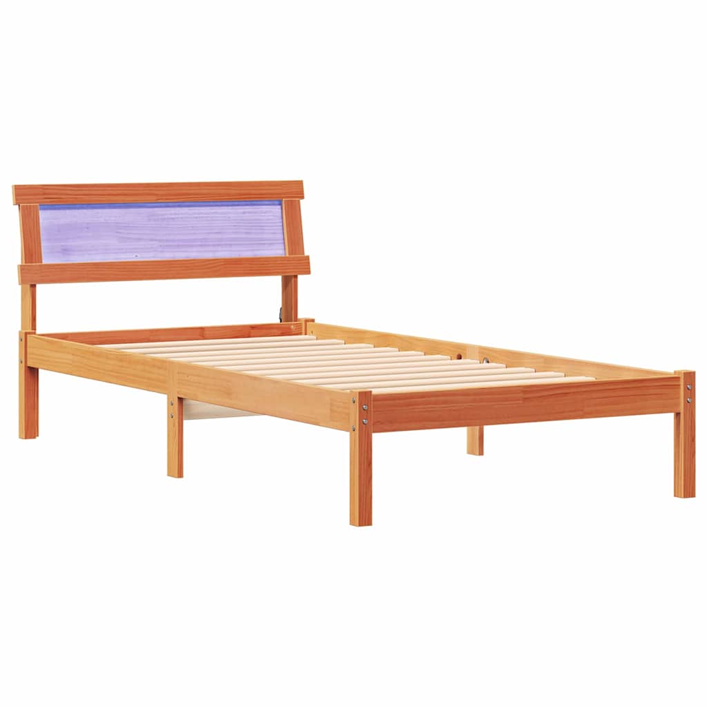 Cadre de lit avec tête de lit Brun cire 90 x 190 cm Pin massif - XIOS