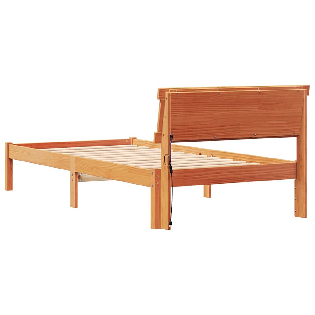 Cadre de lit avec tête de lit Brun cire 90 x 190 cm Pin massif - XIOS
