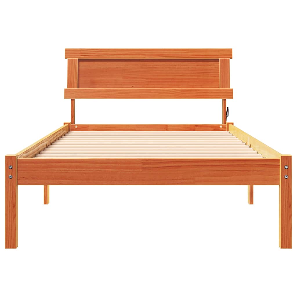 Cadre de lit avec tête de lit Brun cire 90 x 190 cm Pin massif - XIOS
