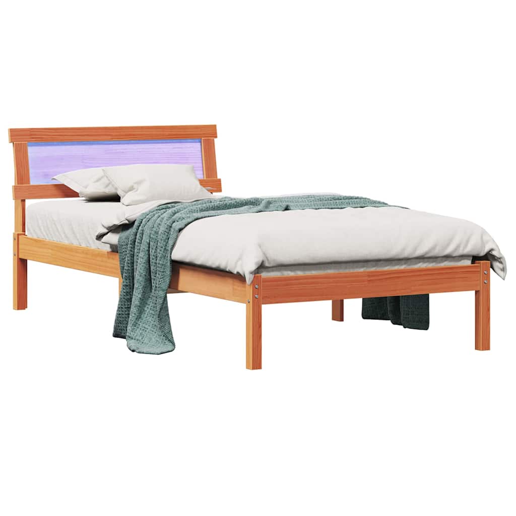 Cadre de lit avec tête de lit Brun cire 90 x 190 cm Pin massif - XIOS