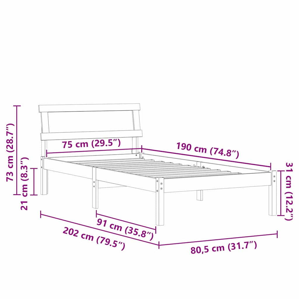 Cadre de lit avec tête de lit Marron 75 x 190 cm Pin massif - XIOS
