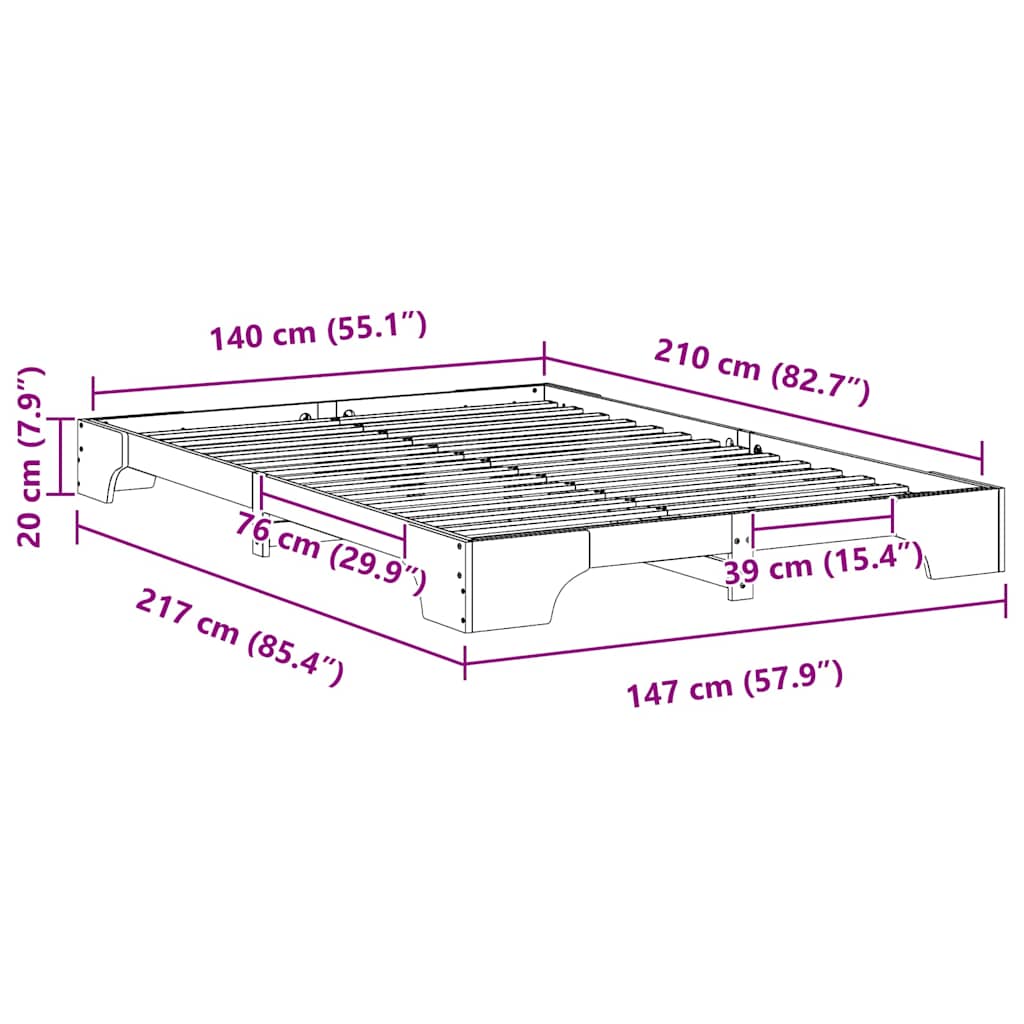 Cadre de lit Marron 140 x 210 cm Pin massif - XIOS