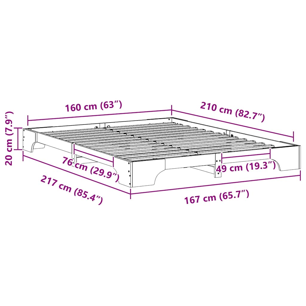 Cadre de lit Marron 160 x 210 cm Pin massif - XIOS