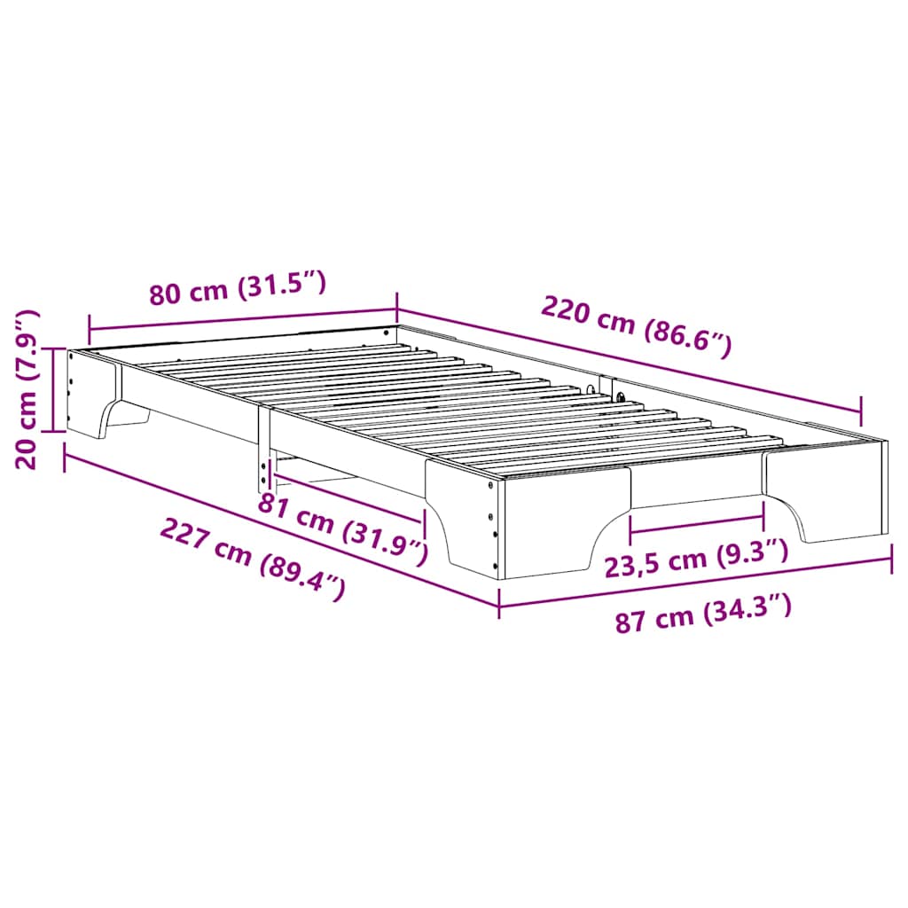 Cadre de lit Marron 80 x 220 cm Pin massif - XIOS