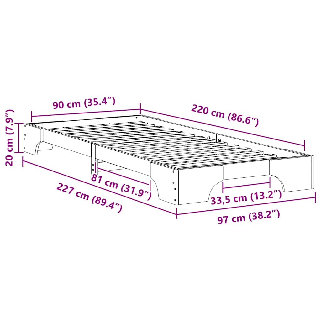 Cadre de lit Marron 90 x 220 cm Pin massif - XIOS