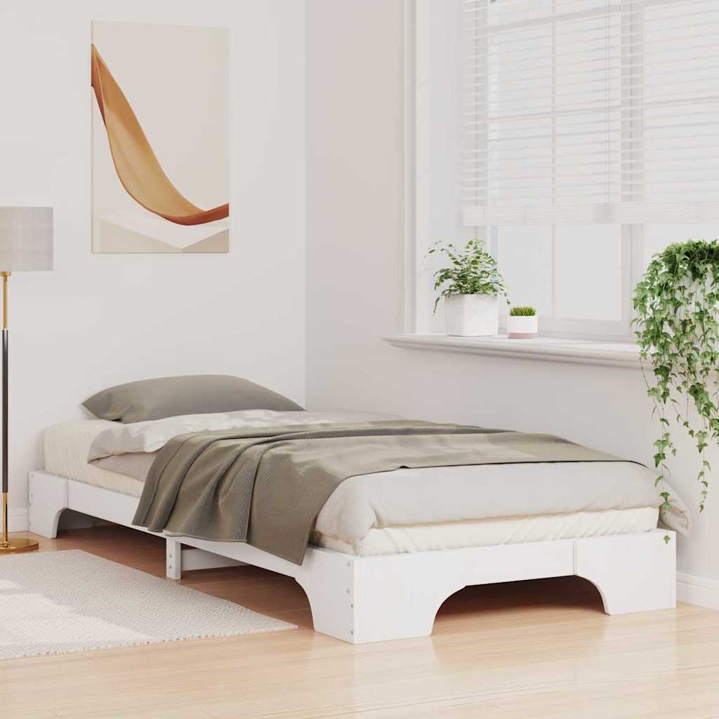Cadre de lit surélevé Blanc 100 x 220 cm Bois massif en pin - XIOS