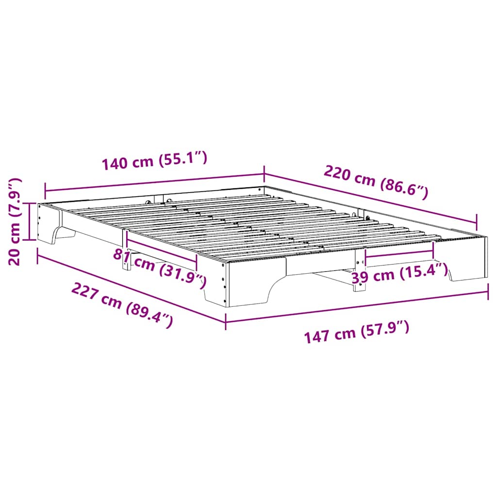 Cadre de lit Blanc 140 x 220 cm Pin massif - XIOS