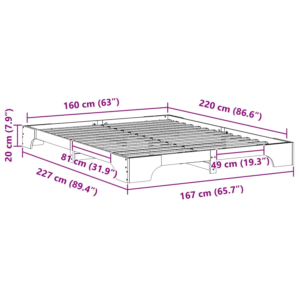 Cadre de lit Blanc 160 x 220 cm Pin massif - XIOS