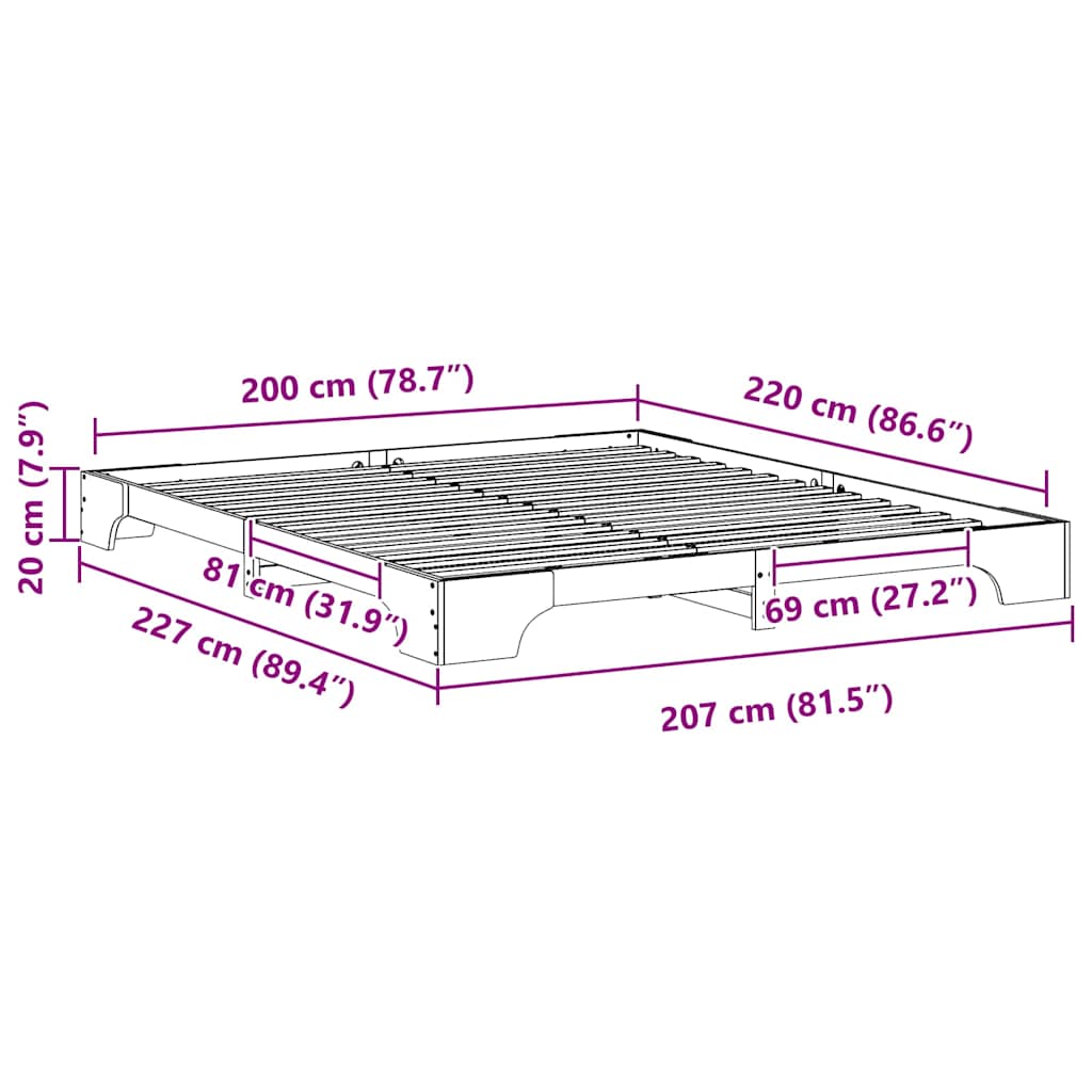 Cadre de lit Marron 200 x 220 cm Pin massif - XIOS