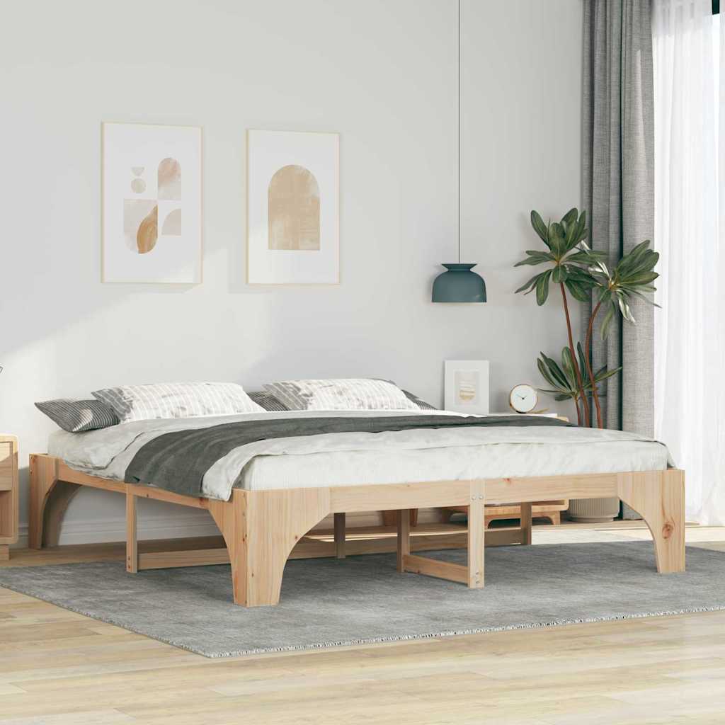 Cadre de lit surélevé Marron 200 x 200 cm Bois massif en pin - XIOS