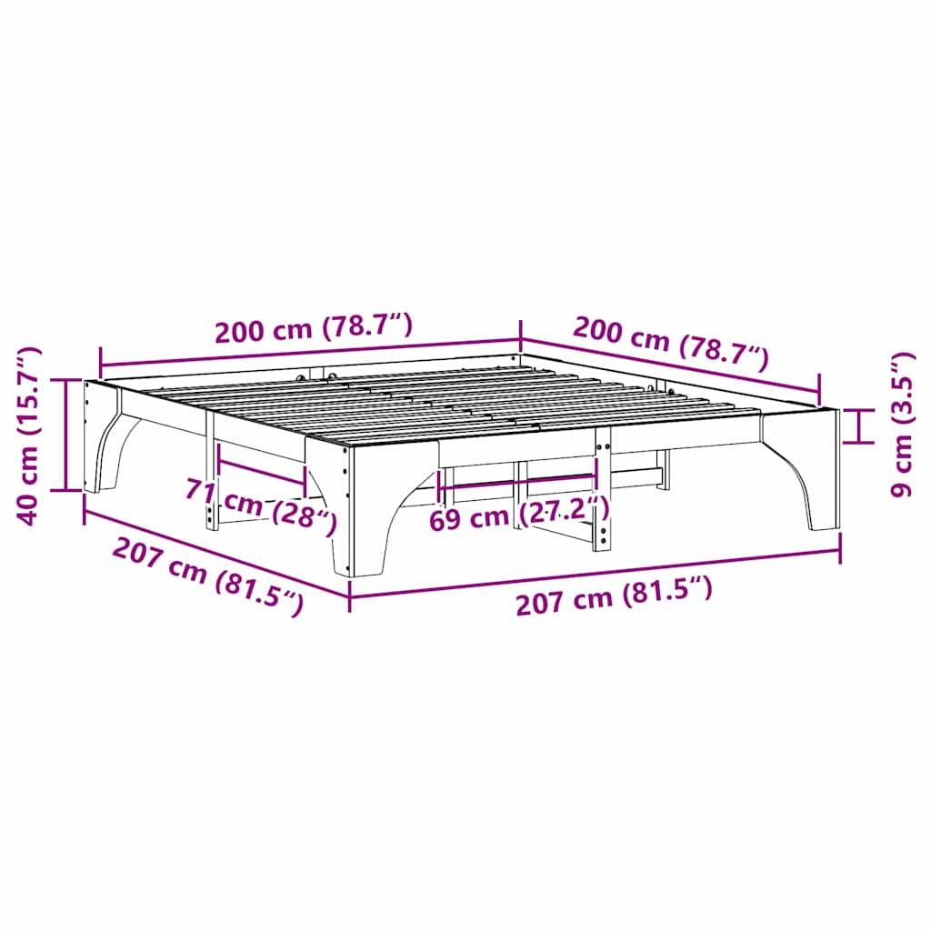 Cadre de lit surélevé Blanc 200 x 200 cm Bois massif en pin - XIOS