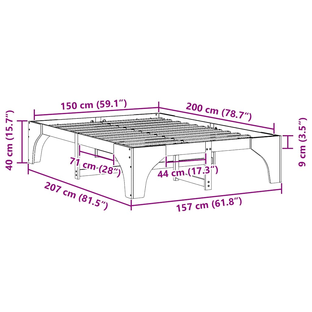 Cadre de lit surélevé Blanc 150 x 200 cm Bois massif en pin - XIOS