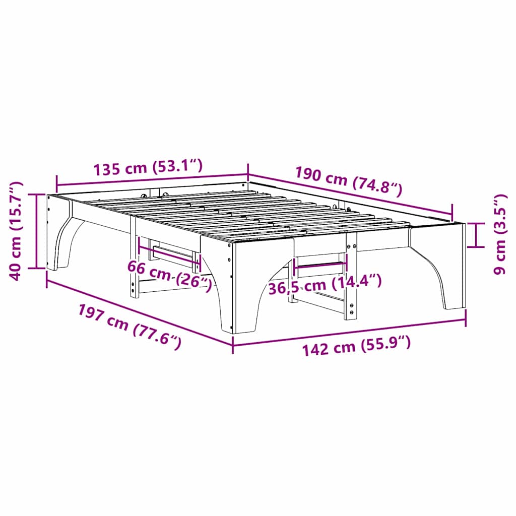 Cadre de lit surélevé Marron 135 x 190 cm Bois de pin - XIOS