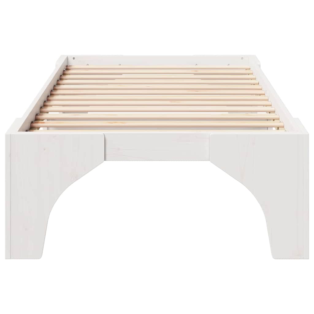 Cadre de lit surélevé Blanc 100 x 200 cm Bois massif en pin - XIOS