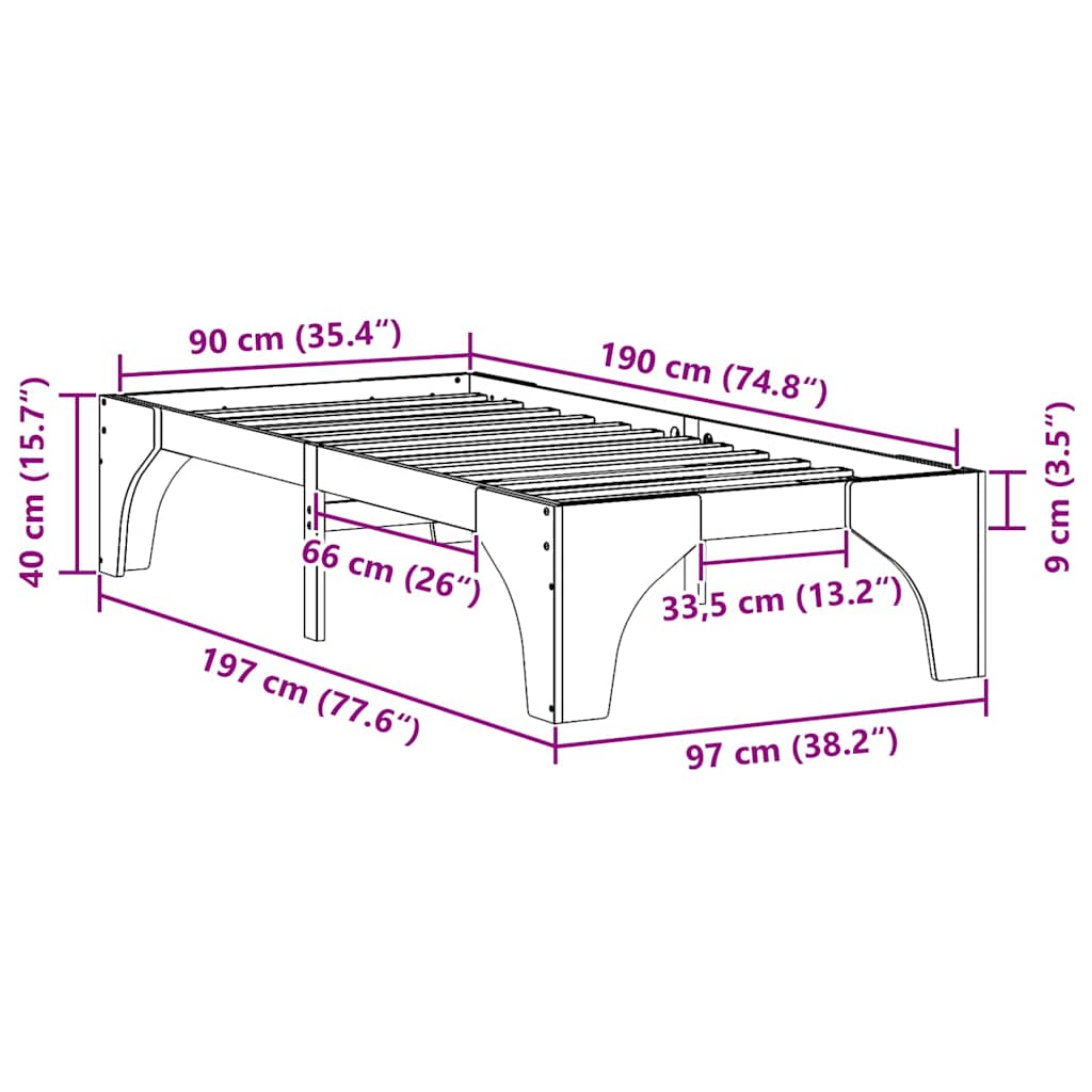 Cadre de lit Marron 90 x 190 cm Pin massif - XIOS