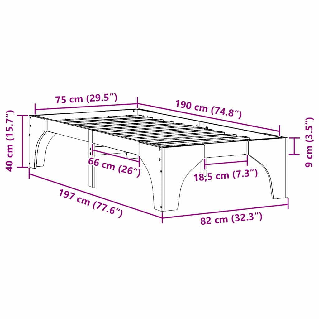 Cadre de lit surélevé Blanc 75 x 190 cm Bois massif en pin - XIOS