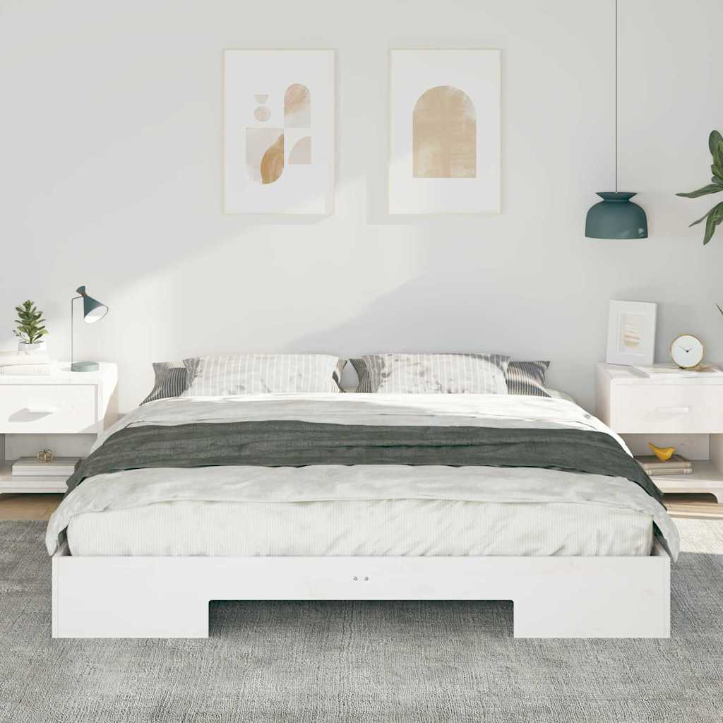 Cadre de lit surélevé Blanc 180 x 200 cm Bois massif en pin - XIOS