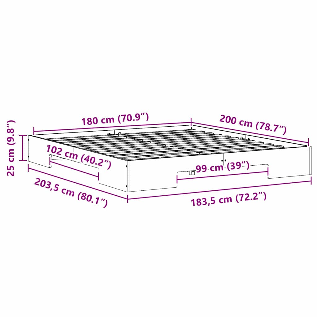 Cadre de lit surélevé Blanc 180 x 200 cm Bois massif en pin - XIOS