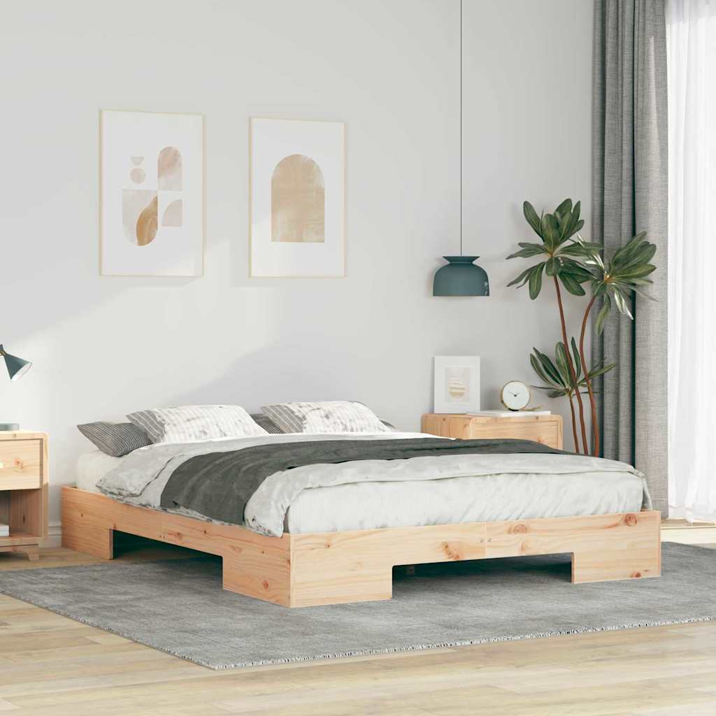Cadre de lit surélevé Marron 160 x 200 cm Bois massif en pin - XIOS