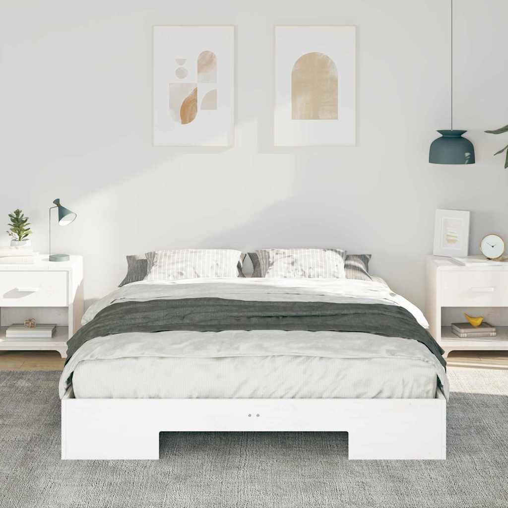 Cadre de lit surélevé Blanc 160 x 200 cm Bois massif en pin - XIOS