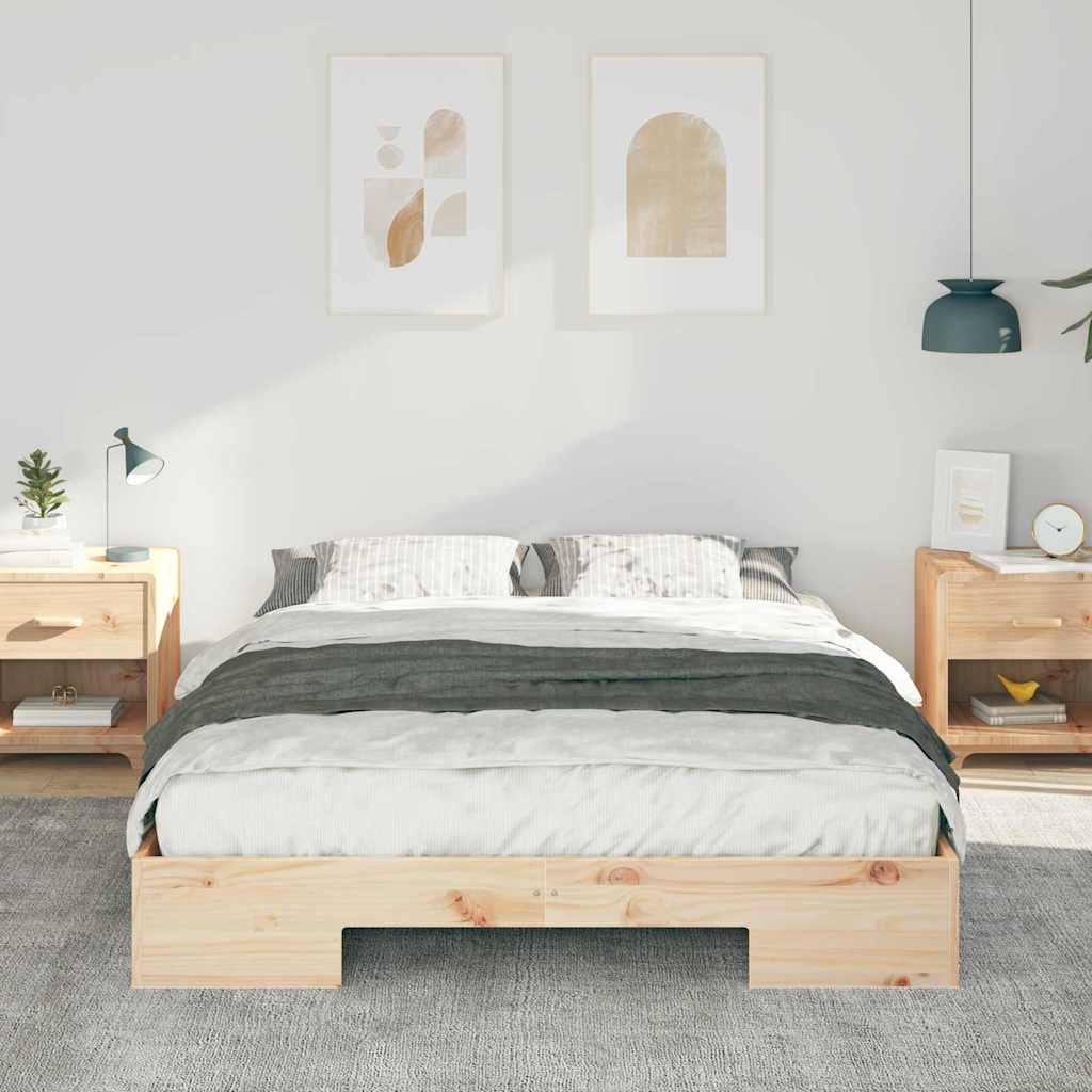 Cadre de lit surélevé Marron 150 x 200 cm Bois massif en pin - XIOS