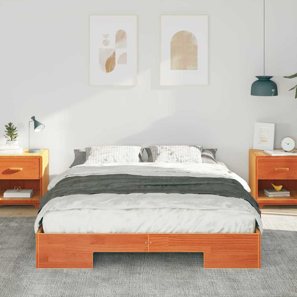 Cadre de lit surélevé Marron 150 x 200 cm Bois massif en pin - XIOS