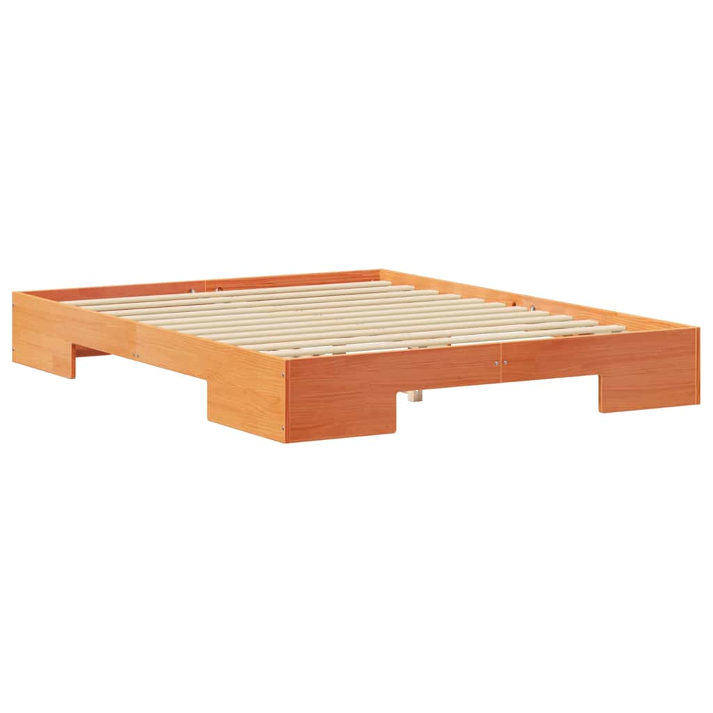 Cadre de lit surélevé Marron 150 x 200 cm Bois massif en pin - XIOS