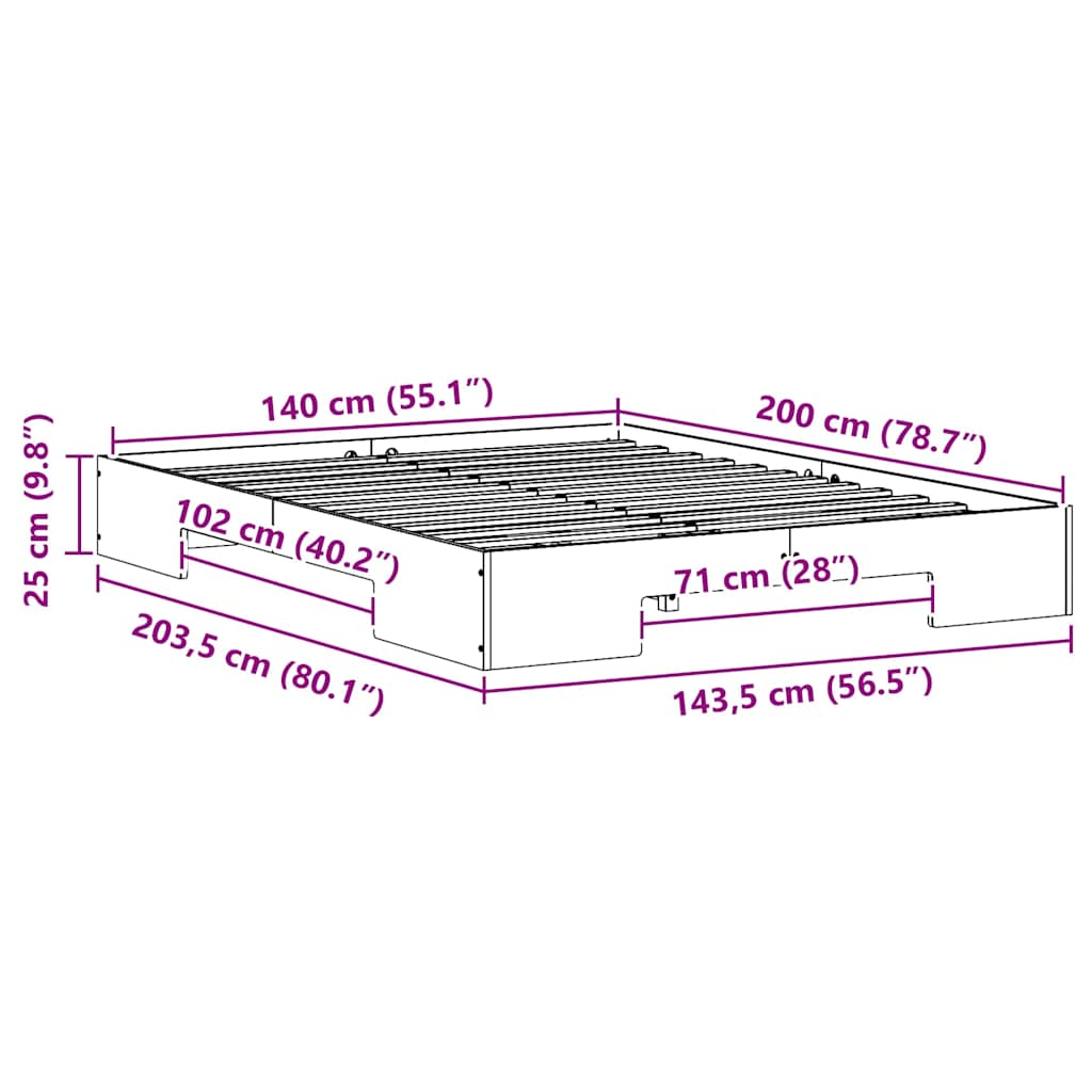 Cadre de lit surélevé Blanc 140 x 200 cm Bois massif en pin - XIOS