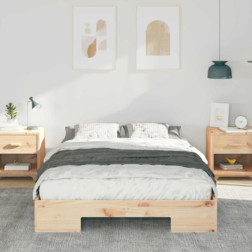 Cadre de lit surélevé Marron 135 x 190 cm Bois massif en pin - XIOS