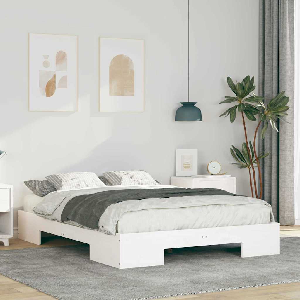Cadre de lit surélevé Blanc 135 x 190 cm Bois massif en pin - XIOS