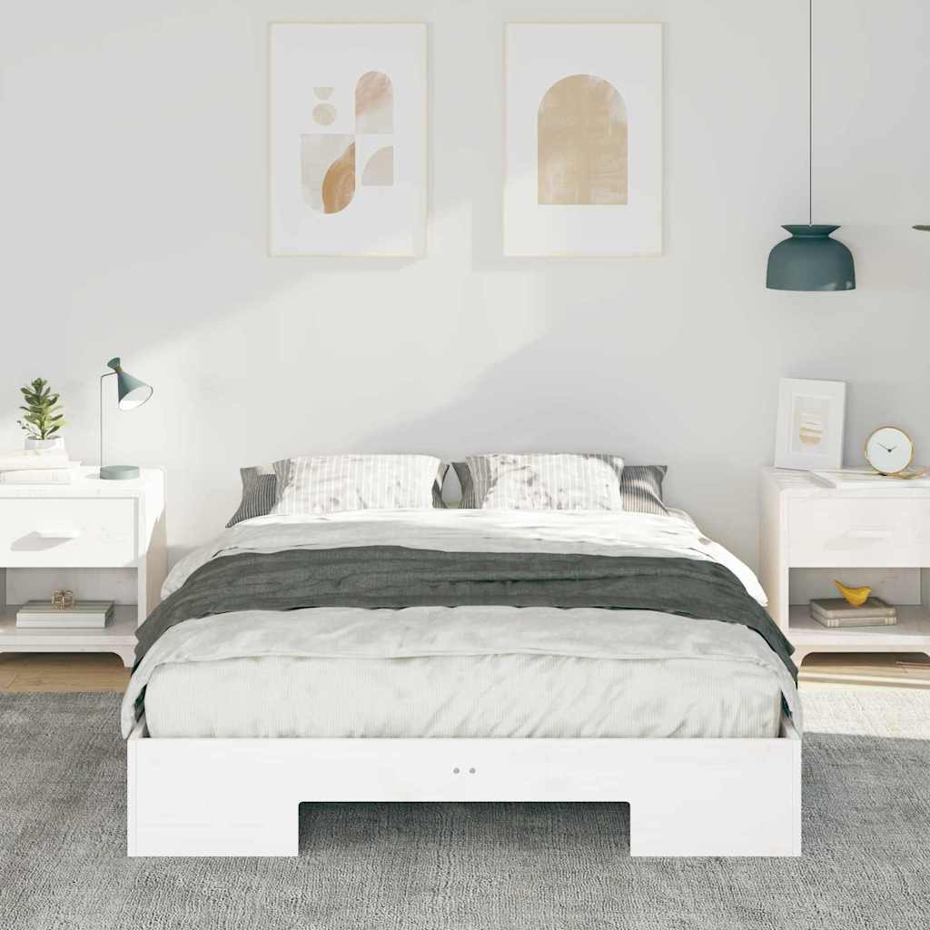 Cadre de lit surélevé Blanc 135 x 190 cm Bois massif en pin - XIOS