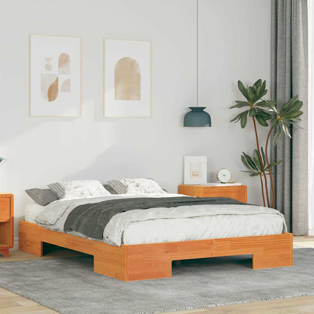 Cadre de lit surélevé Marron 135 x 190 cm Bois massif en pin - XIOS