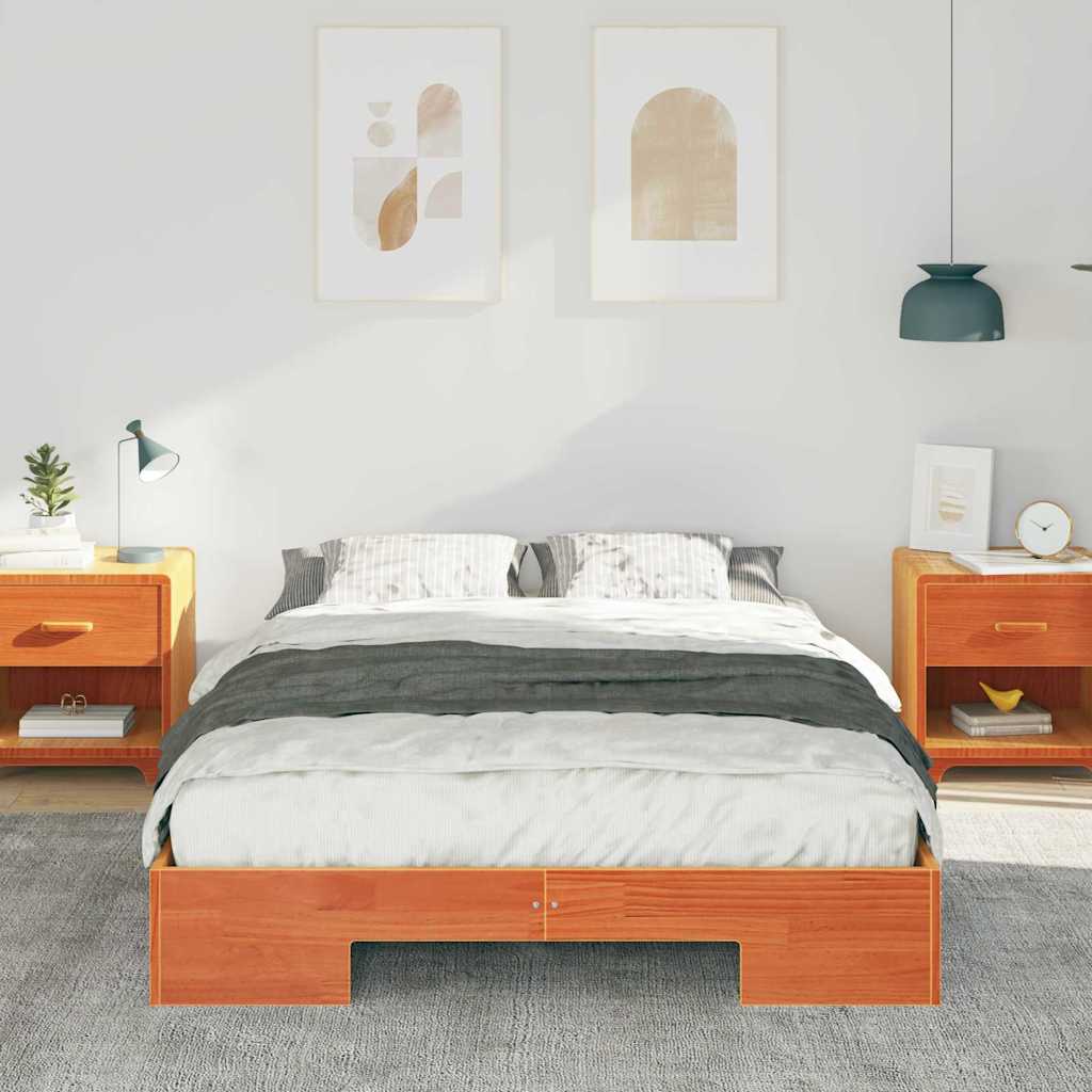 Cadre de lit surélevé Marron 135 x 190 cm Bois massif en pin - XIOS
