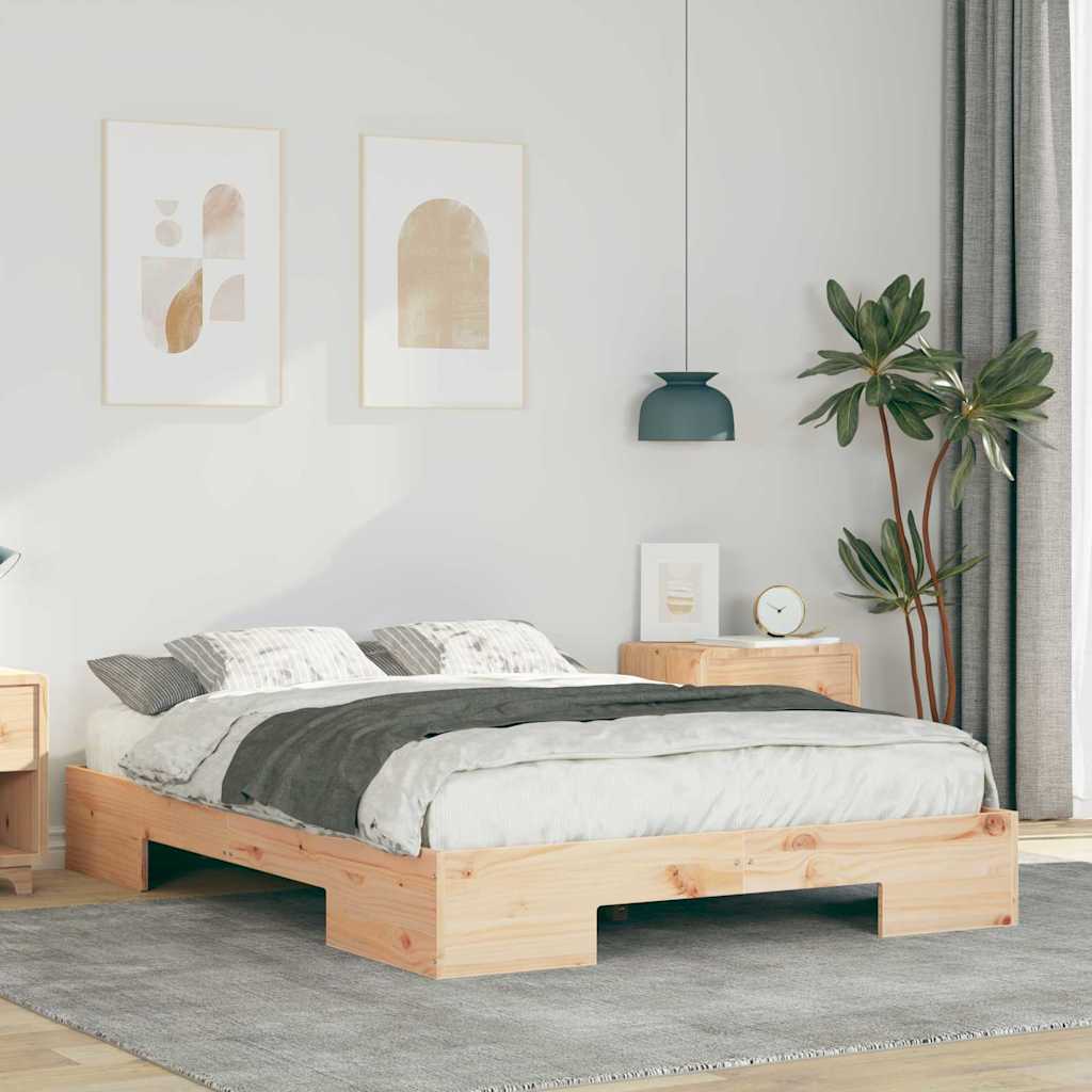 Cadre de lit surélevé Marron 120 x 190 cm Bois massif en pin - XIOS