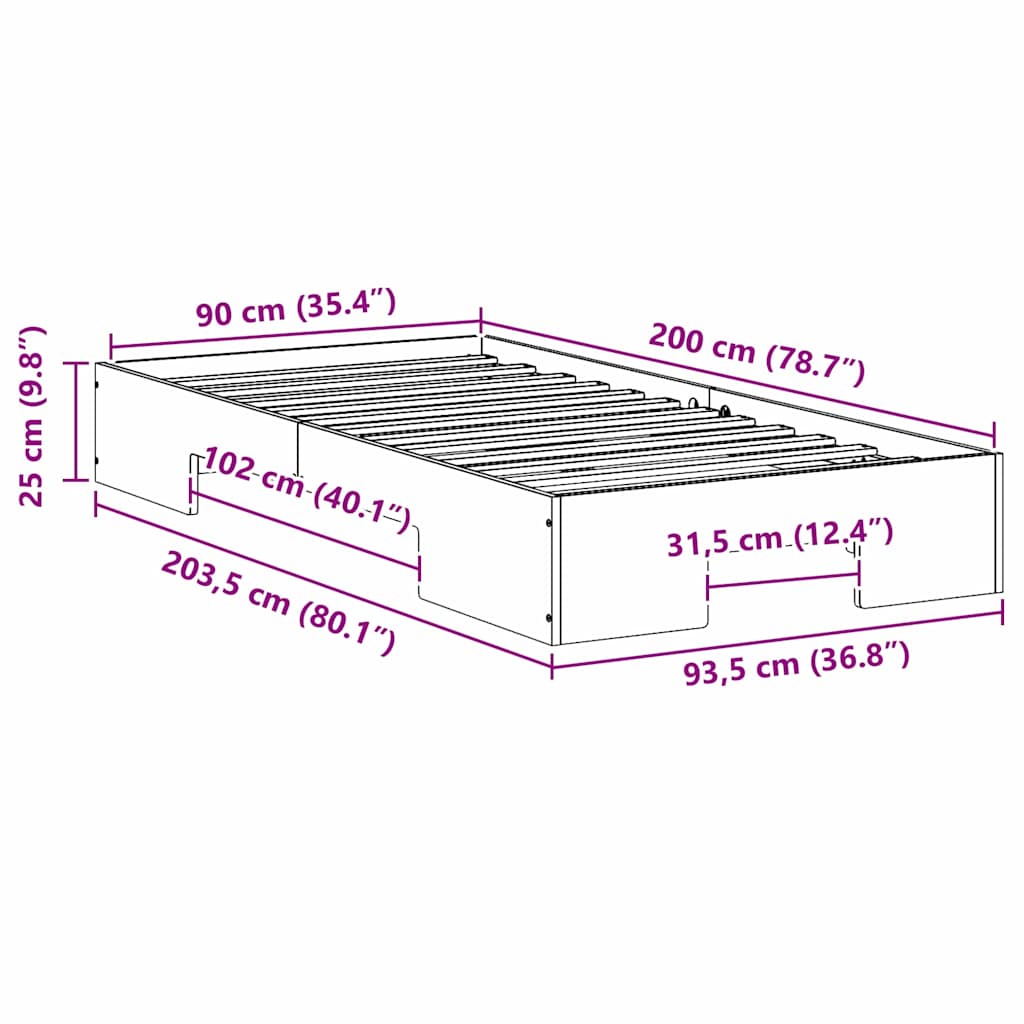 Cadre de lit surélevé Blanc 90 x 200 cm Bois massif en pin - XIOS